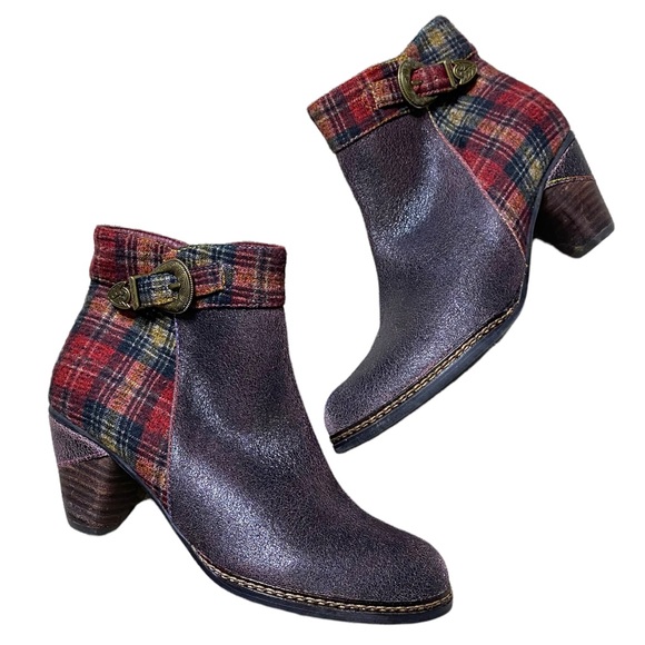 Leather Plaid Ankle Boots Scottalia 